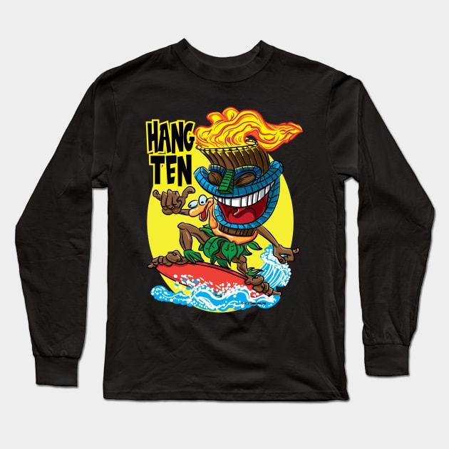 Hang 10 Tiki Surfer Long Sleeve T-Shirt by eShirtLabs